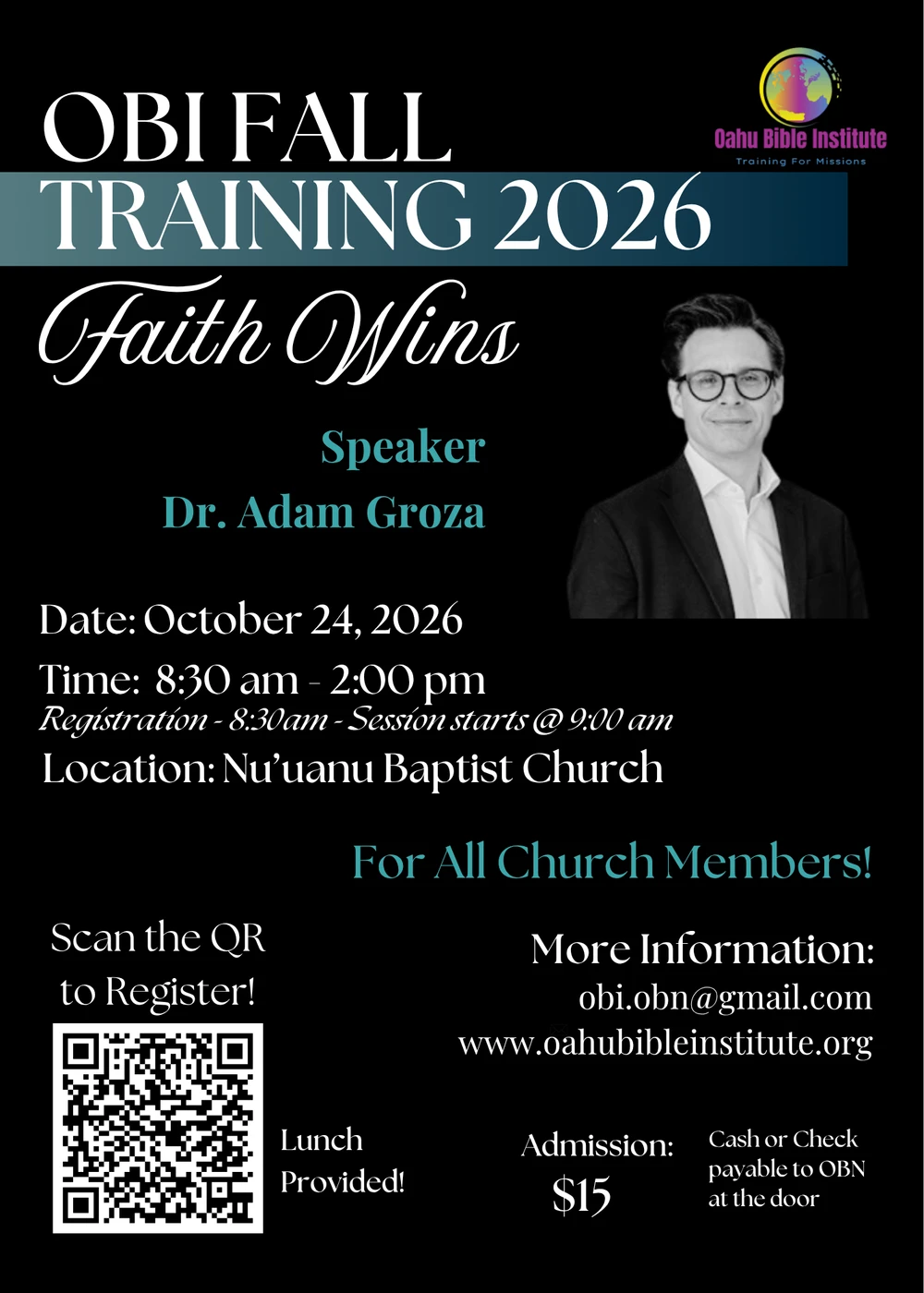 OBI Fall Training 2026 — Faith Wins flyer